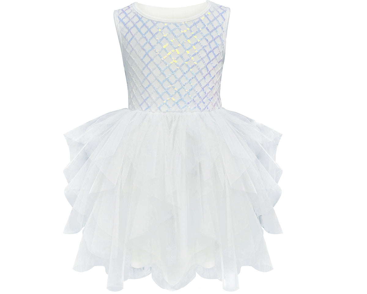 #ZP2204009  Girls' White Sequin Flower Dress