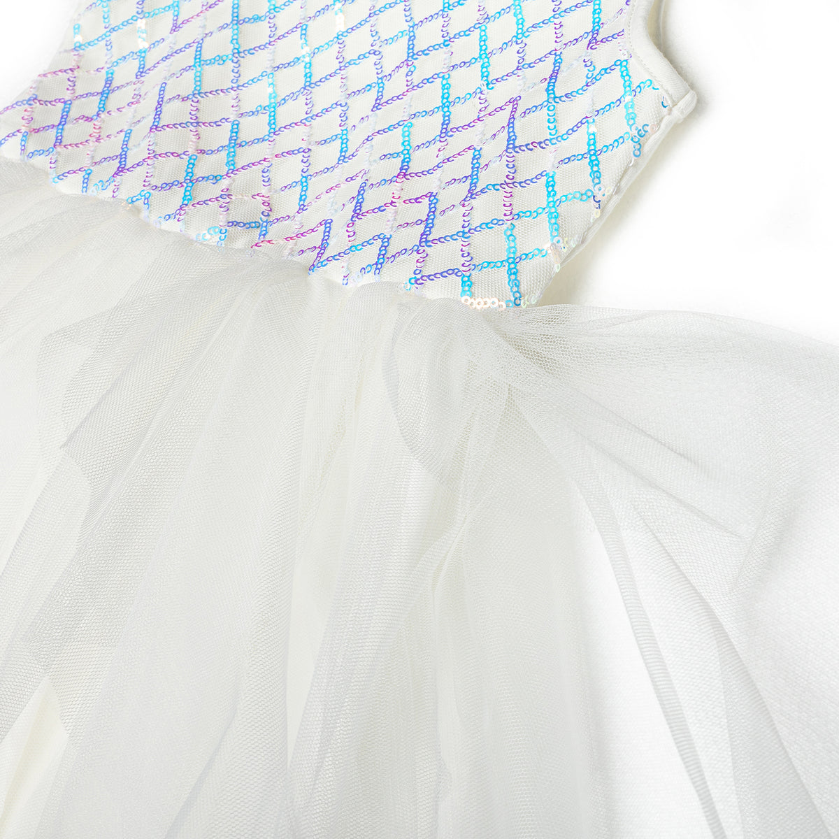 #ZP2204009  Girls' White Sequin Flower Dress