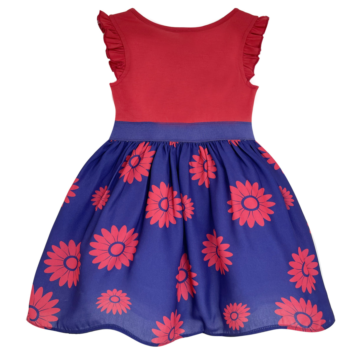 #AF22OO5 Girls’ Blue & Red Sunflower Bow Dress