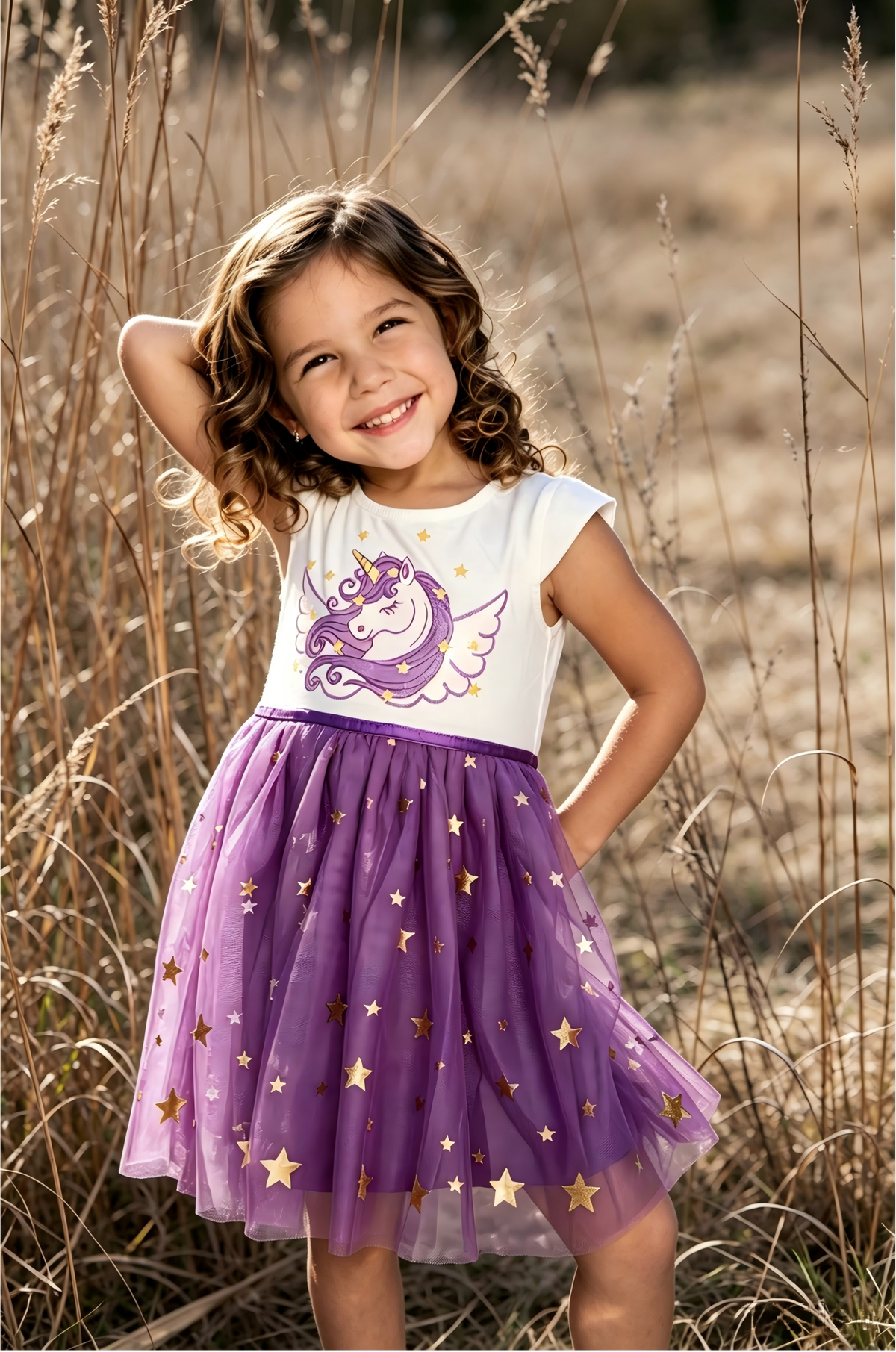 #AF22003 Girls Purple Unicorn Tutu Dress