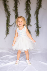 #ZP2204009  Girls' White Sequin Flower Dress