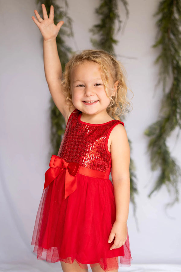 #AF22006 Girls' Red Sequin Tulle Dress
