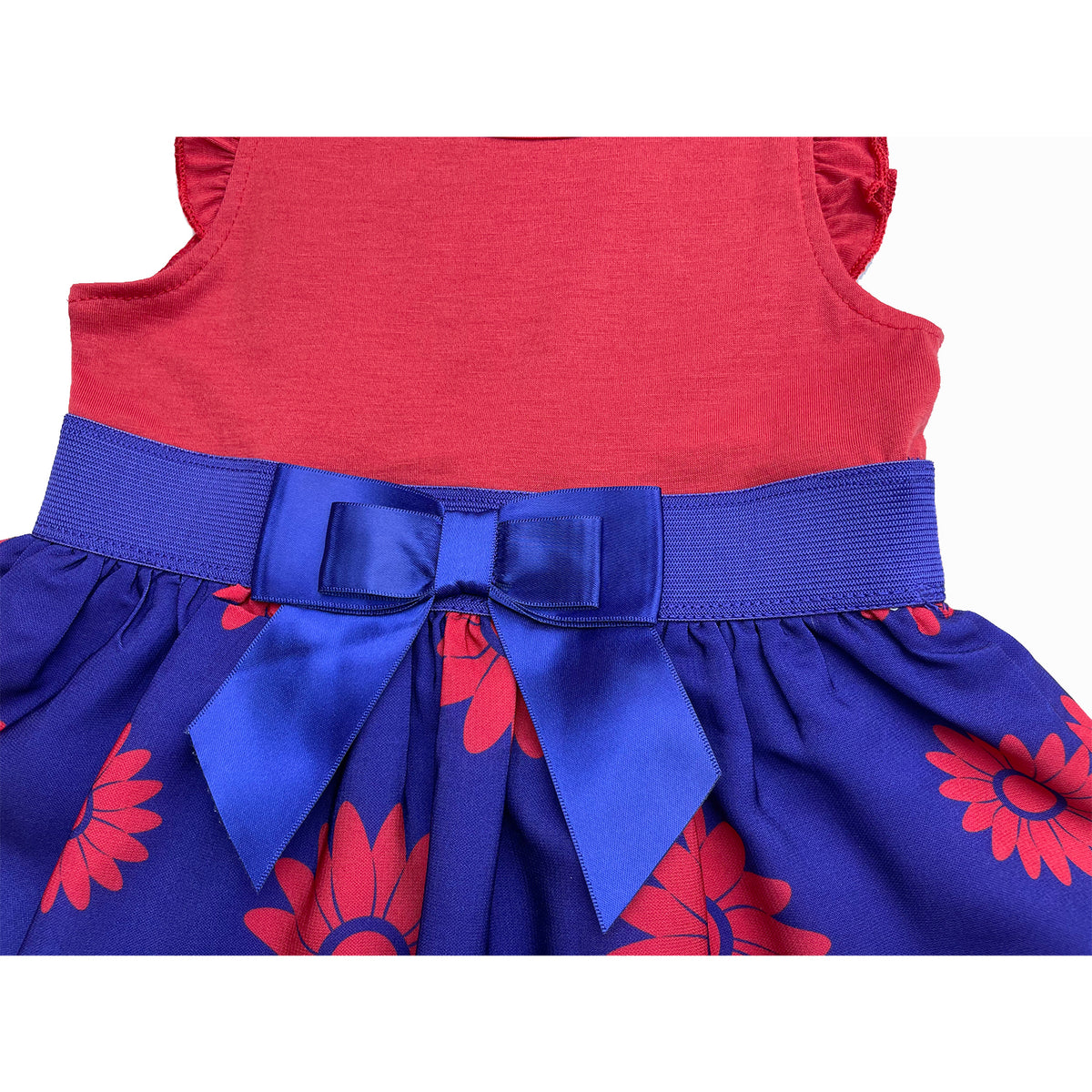 #AF22OO5 Girls’ Blue & Red Sunflower Bow Dress