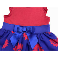 #AF22OO5 Girls’ Blue & Red Sunflower Bow Dress