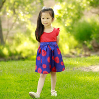 #AF22OO5 Girls’ Blue & Red Sunflower Bow Dress