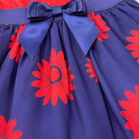 #AF22OO5 Girls’ Blue & Red Sunflower Bow Dress