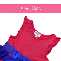 #AF22OO5 Girls’ Blue & Red Sunflower Bow Dress