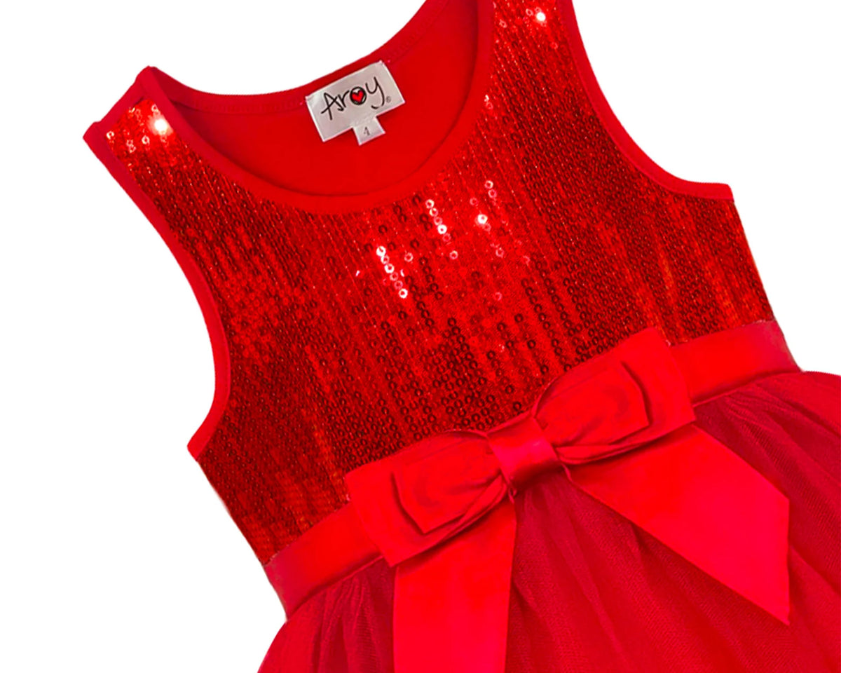 #AF22006 Girls' Red Sequin Tulle Dress