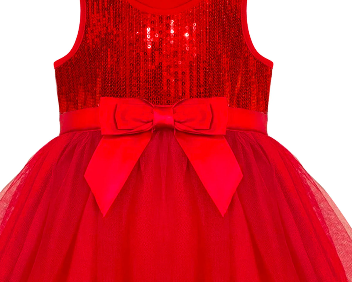 #AF22006 Girls' Red Sequin Tulle Dress
