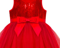 #AF22006 Girls' Red Sequin Tulle Dress