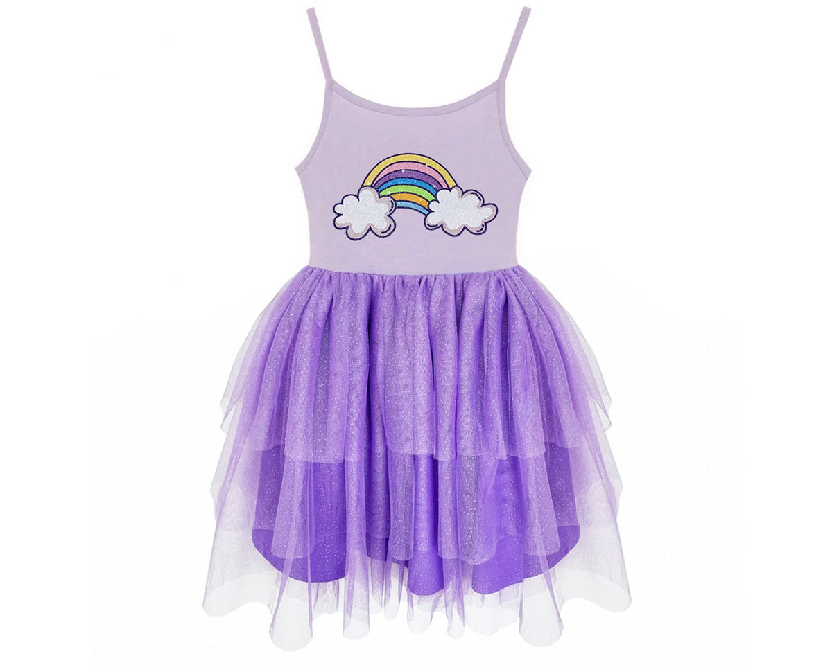 #AF22009 Girls Purple Tutu Dress, Rainbow Cloud Ballerina