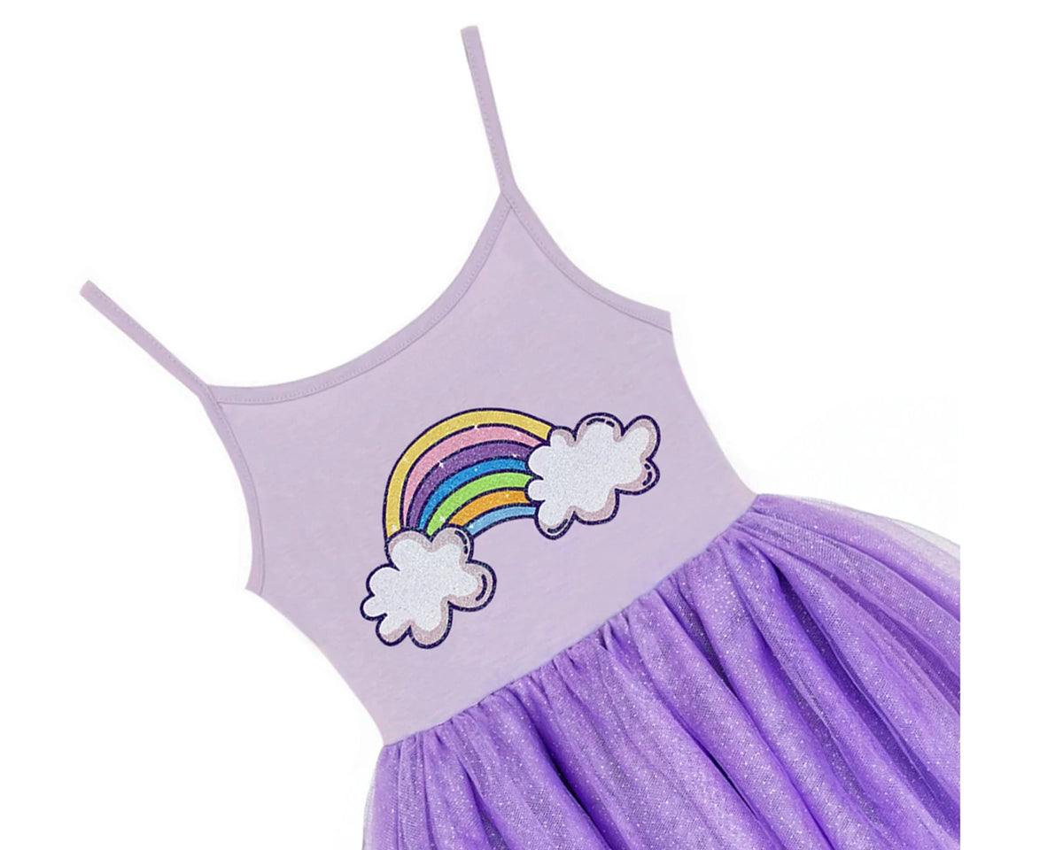 #AF22009 Girls Purple Tutu Dress, Rainbow Cloud Ballerina