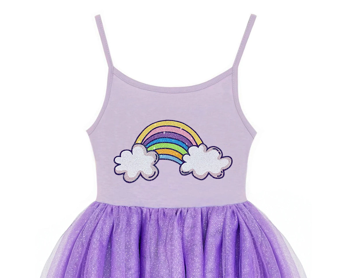 #AF22009 Girls Purple Tutu Dress, Rainbow Cloud Ballerina