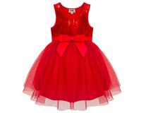 #AF22006 Girls' Red Sequin Tulle Dress