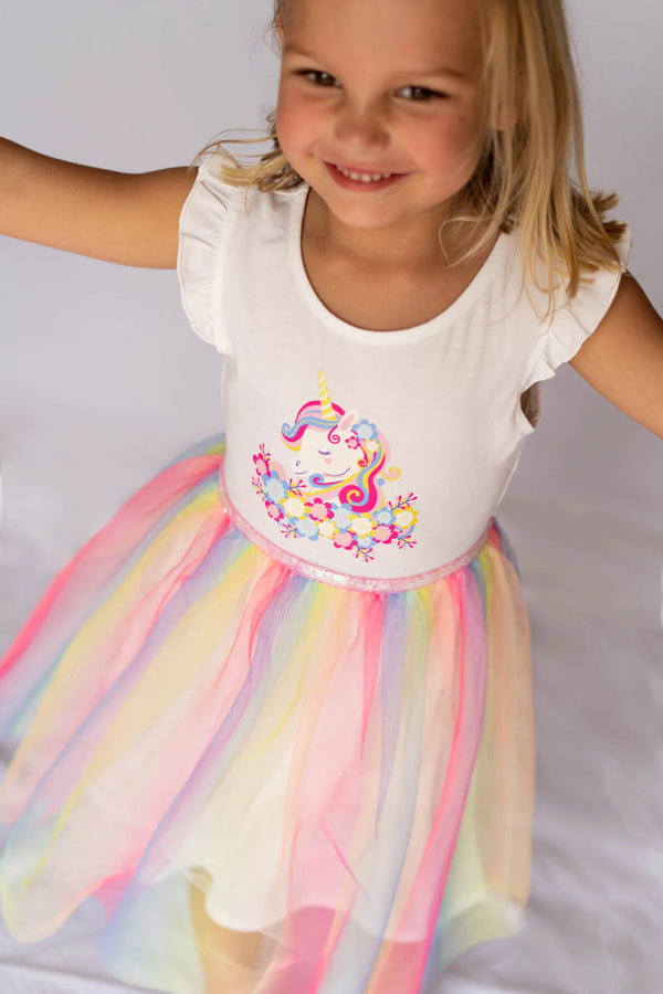 #TU2206019 Girls' Unicorn Rainbow Tulle Dress