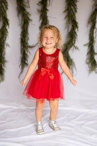 #AF22006 Girls' Red Sequin Tulle Dress