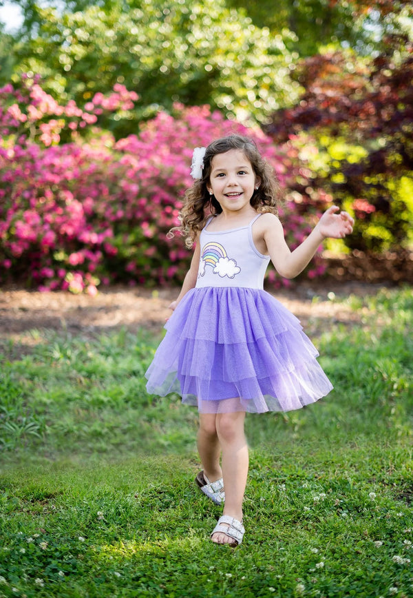 #AF22009 Girls Purple Tutu Dress, Rainbow Cloud Ballerina